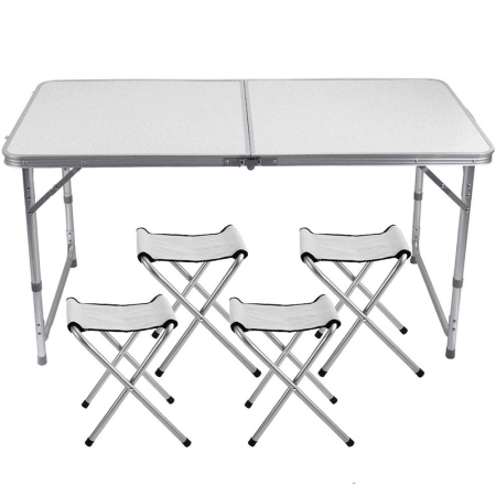 Set masa pliabila reglabila si 4 scaune, tip valiza, gri, 120x60cm [1]