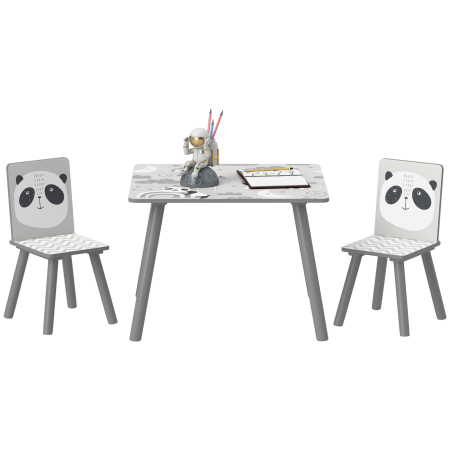 Dormitor & birou -  Set Masa si 2 Scaune pentru Copii de 3-8 Ani cu Desene de Animale, 60x60x44 cm, Gri