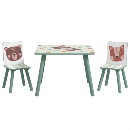 Dormitor & birou -  Set masa si scaun 3 piese pentru copii MDF lemn de pin desene animale verde distractie copii indemanare confortabil pentru copii model cu desene