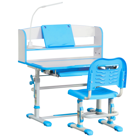Dormitor & birou -  Set Masa si Scaun pentru Copii 6-12 Ani Reglabile pe inaltime si Blat inclinabil 45°, 80x54,5x82-104 cm, Albastru