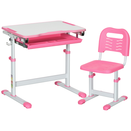 Dormitor & birou -  Set Masa si Scaun pentru Copii Reglabila pe inaltime, cu Blat inclinabil 45°, 66x47x52-77 cm, Roz