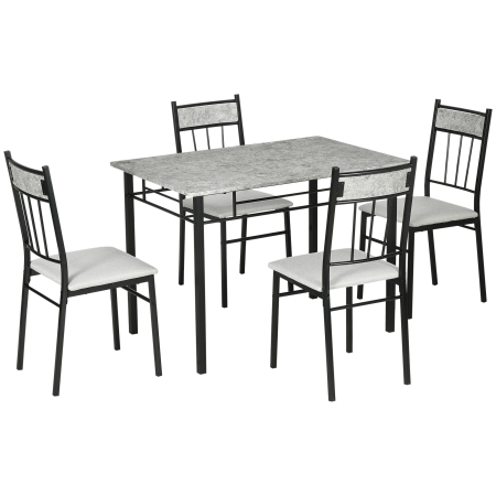 Bucatarie -  Set masa si scaune 5 buc, masa dreptunghiulara din metal si MDF si 4 scaune de sufragerie cu scaun tapitat cu spuma si poliester