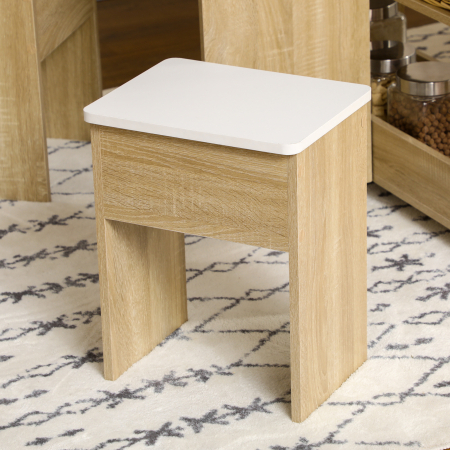  Set Masa si Scaune 5 Piese din PAL, Masa Rotunda cu 2 Rafturi Deschise si 4 Taburete Moderne [8]