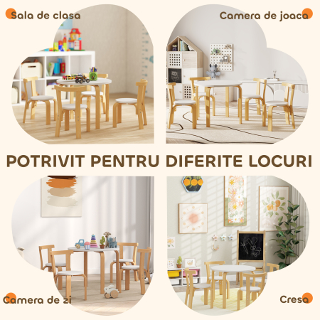  Set Masa si Scaune pentru Copii 3-8 Ani 5 piese cu Margini Rotunjite din Lemn Alb [6]