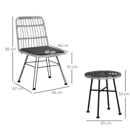  Set masuta de cafea si 2 scaune , din ratan PE, Gri [2]