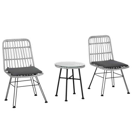 Seturi mobilier -  Set masuta de cafea si 2 scaune , din ratan PE, Gri