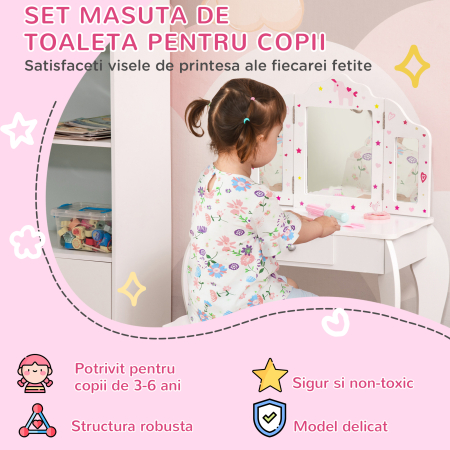  Set Masuta Machiaj Copii - Oglinda Rotativa + Taburet [3]