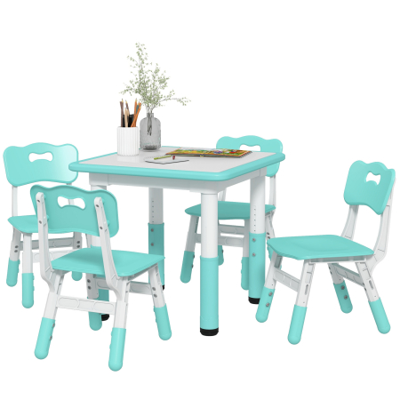 Dormitor & birou -  Set Masuta si Scaune pentru Copii 18-60 Luni cu inaltime Reglabila si Tabla de Scris, 60x60x46-58 cm, Verde