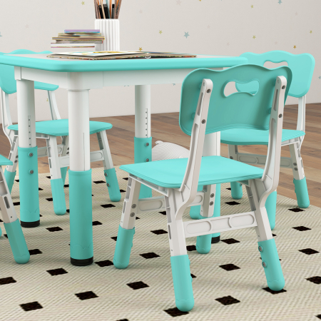  Set Masuta si Scaune pentru Copii 18-60 Luni cu inaltime Reglabila si Tabla de Scris, 60x60x46-58 cm, Verde [8]