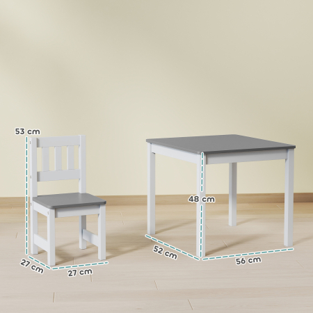  Set Masuta si Scaune pentru Copii 3-8 Ani din Lemn Gri si Alb [2]