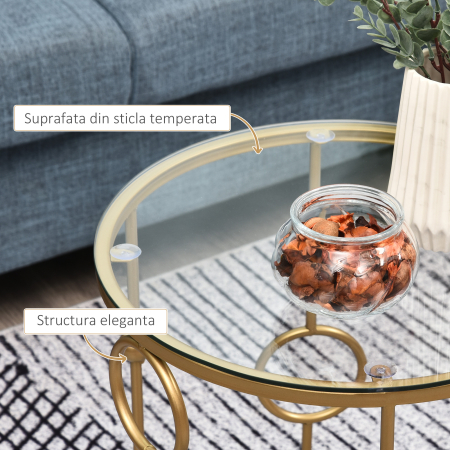  Set Masute Cafea - 2 Piese din Sticla & Metal, Design Modern [4]