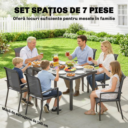  Set Mese de Exterior cu Scaune Stivuibile, Gri [3]