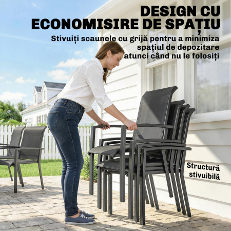  Set Mese de Exterior cu Scaune Stivuibile, Gri [6]