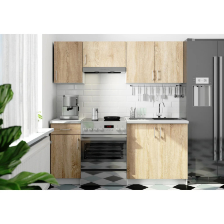 Set mobila bucatarie Lima 180 cm, cu blat alb, PAL laminat, 5 corpuri, 180x45x203 cm, stejar sonoma [5]