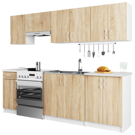 Set mobila bucatarie Lima 240 cm, cu blat alb, PAL laminat, 7 corpuri, 240x45x203 cm, stejar sonoma [5]