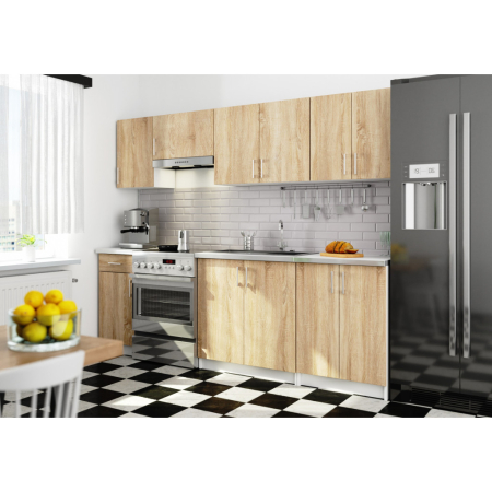 Set mobila bucatarie Lima 240 cm, cu blat alb, PAL laminat, 7 corpuri, 240x45x203 cm, stejar sonoma [4]
