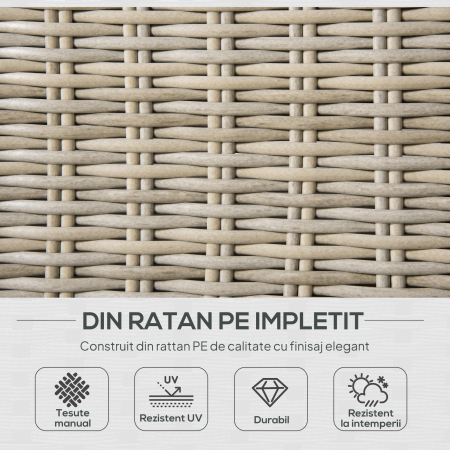  Set Mobila de Gradina 4 Piese din Ratan PE, Salon de Exterior cu 1 Canapea, 2 Fotolii, 1 Masuta si  Perne Detasabile si Lavabile, Kaki si Bej [3]