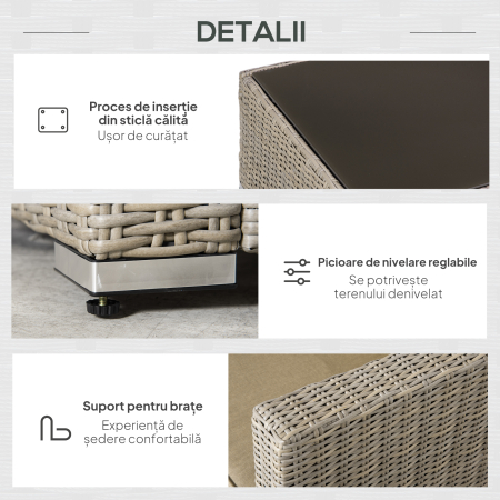  Set Mobila de Gradina 4 Piese din Ratan PE, Salon de Exterior cu 1 Canapea, 2 Fotolii, 1 Masuta si  Perne Detasabile si Lavabile, Kaki si Bej [5]
