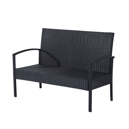  Set Mobila in PE Rattan de Extern cu Masa, 2 Fotolii si Canapea cu Perne, Negru [7]