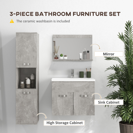  Set Mobilier Baie - 3 Piese: Oglinda, Chiuveta, Dulap Depozitare [3]