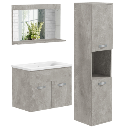 Mobilier pentru baie -  Set Mobilier Baie - 3 Piese: Oglinda, Chiuveta, Dulap Depozitare