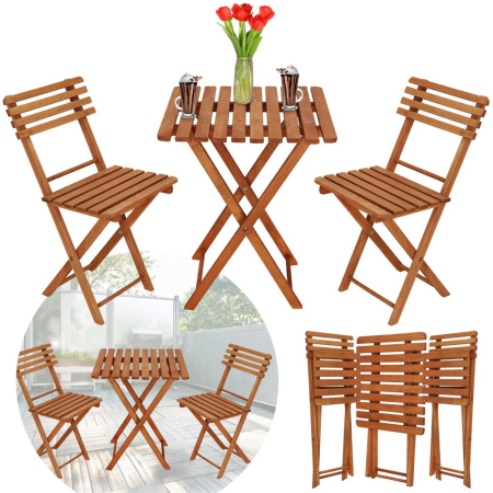 Set mobilier balcon sau terasa din lemn de fag, pliabil, masa 52x51x65 cm si 2 scaune, maro [7]