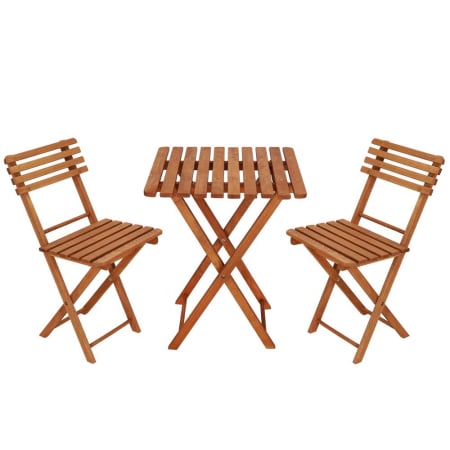 Gradina - Set mobilier balcon sau terasa din lemn de fag, pliabil, masa 52x51x65 cm si 2 scaune, maro