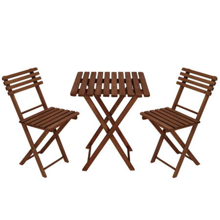 Gradina - Set mobilier balcon sau terasa din lemn de fag, pliabil, masa 52x51x65 cm si 2 scaune, maro inchis