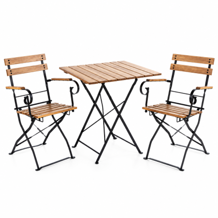 Gradina & balcon - Set mobilier bistro pliabil pentru gradina, terasa si balcon, 3 piese, masa 70x70 cm si 2 scaune, structura rezistenta din otel si lemn de salcam, des