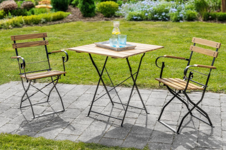 Set mobilier bistro pliabil pentru gradina, terasa si balcon, 3 piese, masa 70x70 cm si 2 scaune, structura rezistenta din otel si lemn de salcam, des [2]