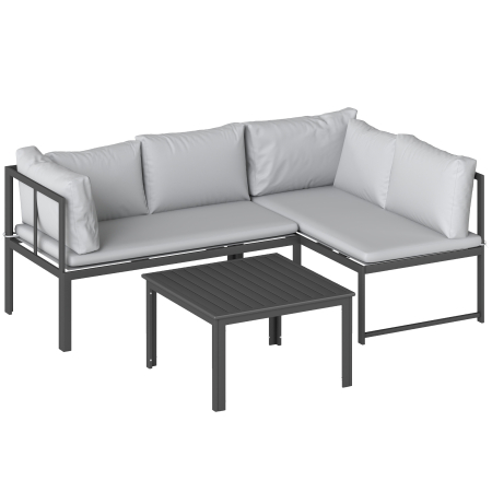 Gradina & balcon -  Set Mobilier de Gradina 3 Piese cu Coltar 4 Locuri si Masuta, Metal si Poliester Gri