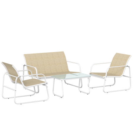 Gradina & balcon -  Set Mobilier de Gradina 4 Piese cu Canapea, Fotolii si Masa, Kaki si Alb