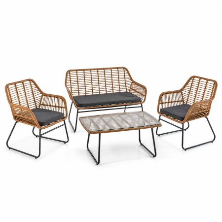 Set mobilier de gradina 7 piese din ratan PE rezistent la intemperii, cu canapea 2 locuri, fotolii, masa si perne de sezut incluse, design modern si u [6]