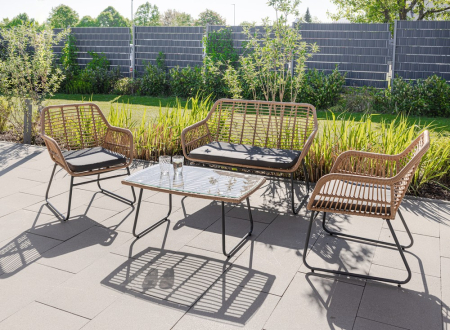 Set mobilier de gradina 7 piese din ratan PE rezistent la intemperii, cu canapea 2 locuri, fotolii, masa si perne de sezut incluse, design modern si u [8]