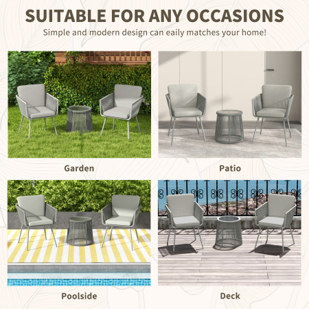  Set Mobilier de Gradina cu 2 Scaune si Masuta de Cafea cu Blat din Sticla, Ø49x47 cm, Gri [6]