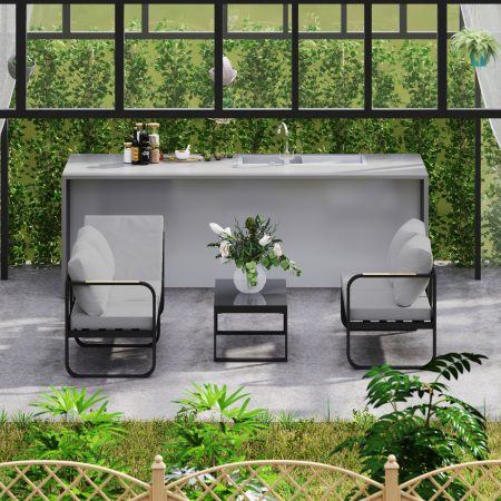  Set Mobilier de Gradina cu Canapea cu 3 Locuri, Canapea cu 2 Locuri si Masuta de Cafea, 180x60x64 cm, Gri [8]