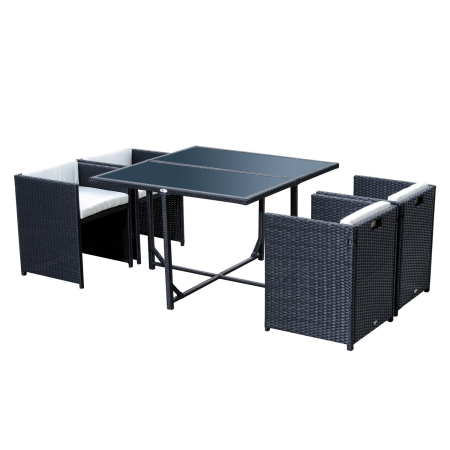 Gradina & balcon -  Set Mobilier de Gradina cu Masa de Pranz, 4 Scaune si Perne, 109x109x72 cm, Negru