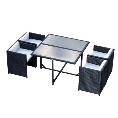  Set Mobilier de Gradina cu Masa de Pranz, 4 Scaune si Perne, 109x109x72 cm, Negru [3]