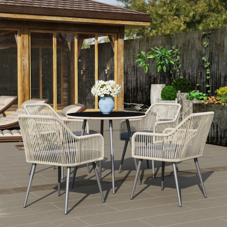  Set Mobilier de Gradina cu Masa Rotunda si 4 Scaune, 54x65x80 cm, Maro Deschis [8]