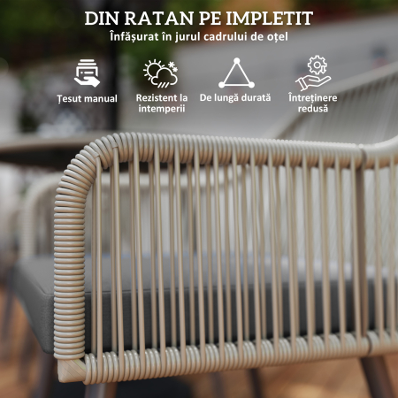  Set Mobilier de Gradina cu Masa Rotunda si 4 Scaune, 54x65x80 cm, Maro Deschis [3]