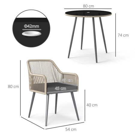  Set Mobilier de Gradina cu Masa Rotunda si 4 Scaune, 54x65x80 cm, Maro Deschis [2]