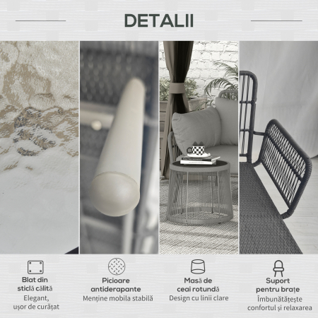 Set Mobilier de Gradina din 3 Piese cu Canapea, Şezlong cu Perne şi Masuţa, 125x77x82 cm, Gri Deschis [5]