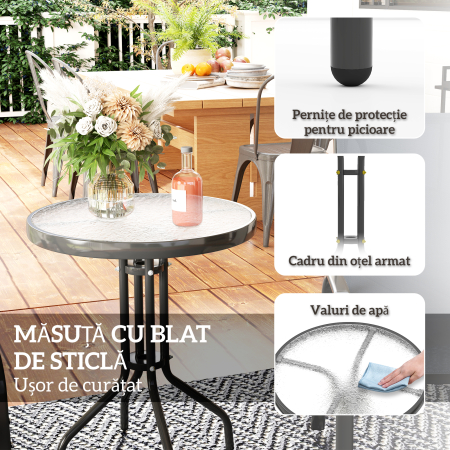  Set Mobilier de Gradina din 3 Piese cu Scaune Suprapozabile si Masa din Sticla, 54x71x93 cm, Gri inchis [6]