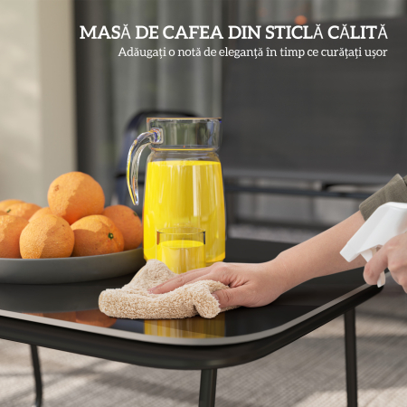  Set Mobilier de Gradina din 4 Piese cu Canapea, 2 Scaune Stivuibile si Masuta de Cafea, 113x66x79 cm, Negru [6]