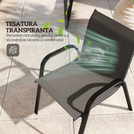  Set Mobilier de Gradina din 4 Piese cu Canapea, 2 Scaune Stivuibile si Masuta de Cafea, 113x66x79 cm, Negru [5]