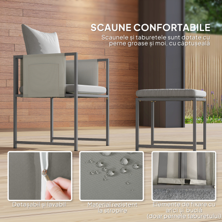  Set Mobilier de Gradina din 9 Piese cu Masa, 4 Fotolii si 4 Scaune, 110x110x75 cm, Gri [4]