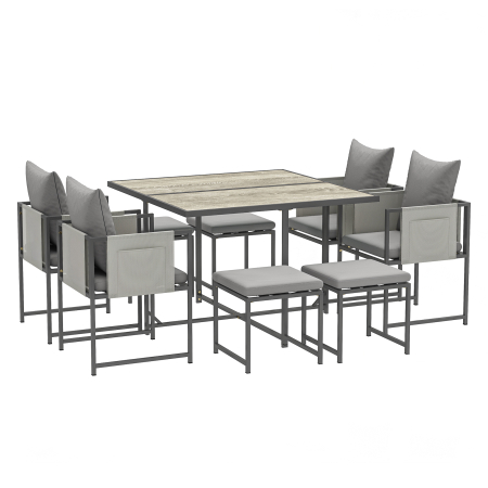 Gradina & balcon -  Set Mobilier de Gradina din 9 Piese cu Masa, 4 Fotolii si 4 Scaune, 110x110x75 cm, Gri
