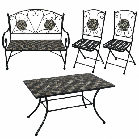Set mobilier de gradina Gismo, 4 piese, masa cu blat din mozaic ceramic cu aspect de piatra naturala, banca pentru 2 persoane si 2 scaune pliabile pen [17]