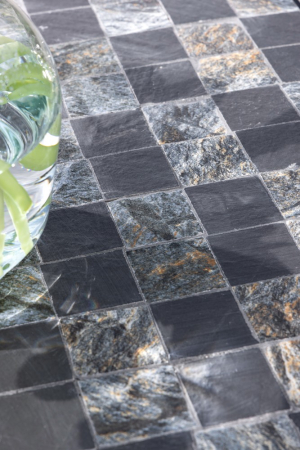 Set mobilier de gradina Gismo, 4 piese, masa cu blat din mozaic ceramic cu aspect de piatra naturala, banca pentru 2 persoane si 2 scaune pliabile pen [15]