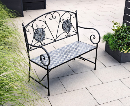 Set mobilier de gradina Gismo, 4 piese, masa cu blat din mozaic ceramic cu aspect de piatra naturala, banca pentru 2 persoane si 2 scaune pliabile pen [1]